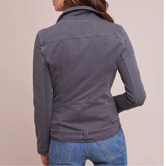 NWOT Anthropologie Marrakech Moto Jacket SzXS Gray Cotton Stretch Crop Denim*J19 - Picture 3 of 9